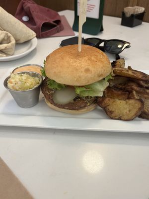 Crispy mushroom burgerr  at Aux Vivres - Westmount in Montreal