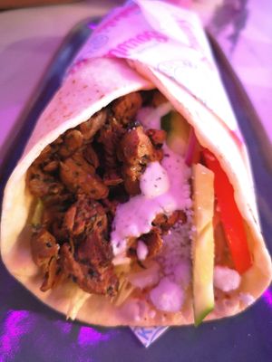 Signature Souvlaki with added cucumber at Mina Maria in Newtown