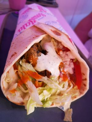 Signature Souvlaki with added chilli sauce at Mina Maria in Newtown