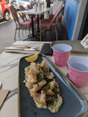 Vegan calamari made from konjac at Mina Maria in Newtown