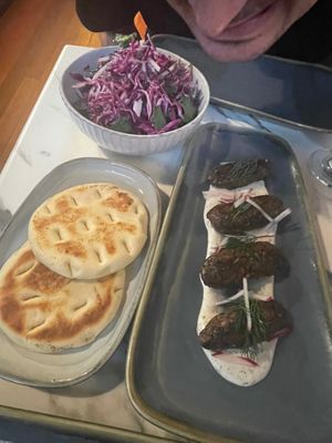 Koftas, mini pitas and Red Cabbage Salad (dinner menu) at Mina Maria in Newtown