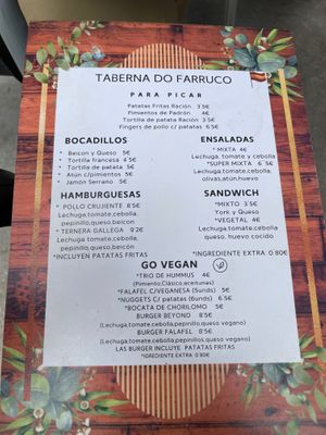 Menu at Taberna do Farruco in A Coruna