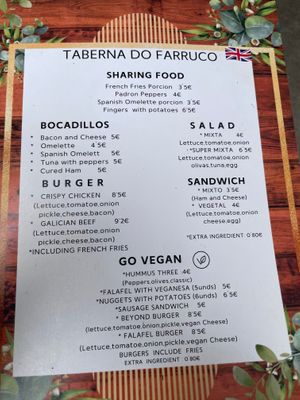 Menu at Taberna do Farruco in A Coruna