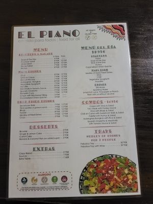 Menu food at El Piano in Granada