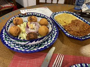 Falaffel and Dhal, each half portion size (9€ each)  at El Piano in Granada