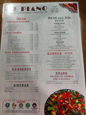 Menu page 1 (tapas are in the Extra section) at El Piano in Granada