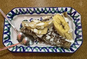 Banana and coconut pie- no sugar only two ingredients. Good but not my favorite   at El Piano in Granada