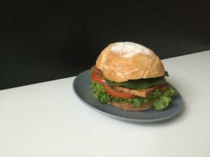 Sandwich with pesto and tofu steak  at Tesnota in St Petersburg