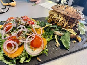 Tofu breakfast sandwich - the salad was soooo good and fresh  at Gia Vegan Pastries in San Pedro