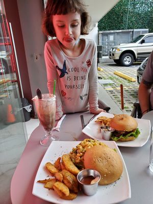 Burgers. (We'd already had a lot of the epic cookies n cream shake.) My 7-year-old was in heaven. #Veganuary at Gia Vegan Pastries in San Pedro
