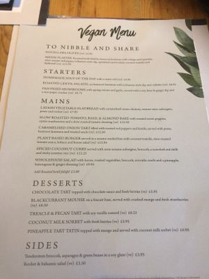 The menu - lots of choice at The Whittington Arms in Lichfield