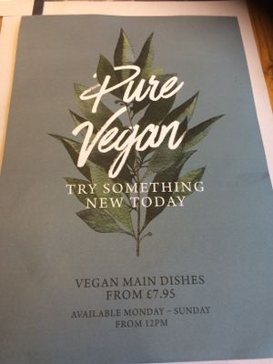 The separate vegan menu - it matches the classy feel of the restaurant at The Whittington Arms in Lichfield