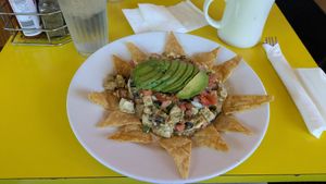Tofu chilaquiles at Fred 62 in Los Angeles