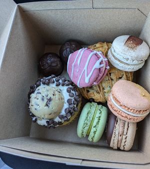 Cookie dough truffles, cookie dough cupcake, chocolate chip & pb scone, assorted fall flavor macaroons at Celebrated in Richmond