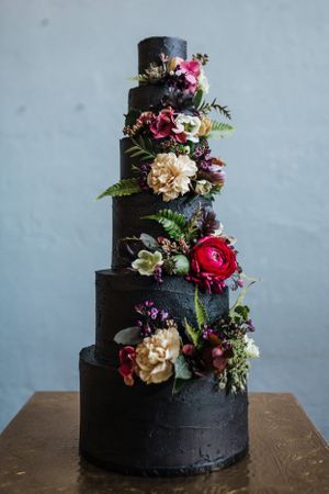 Black tiered Cake at Celebrated in Richmond