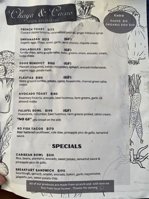 Menu food  at Chaya & Cacao in Isla Mujeres