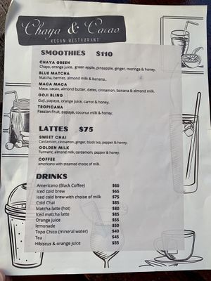 Menu drinks   at Chaya & Cacao in Isla Mujeres