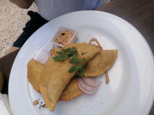 Vegan empanadas at Chaya & Cacao in Isla Mujeres