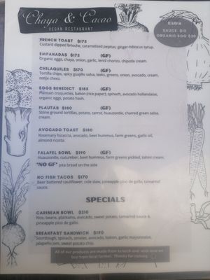 Menu at Chaya & Cacao in Isla Mujeres