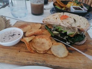 Breakfast sandwich at Chaya & Cacao in Isla Mujeres