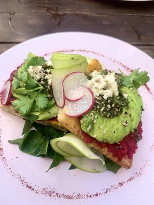 The amazing avocado toast!  at Chaya & Cacao in Isla Mujeres
