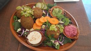 Falafel plate at Chaya & Cacao in Isla Mujeres