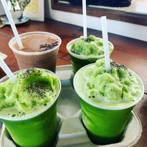 Chaya and macha smoothies at Chaya & Cacao in Isla Mujeres