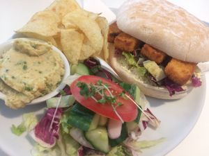 Vegan Fishless Finger Bap at Finleys Cafe in Wareham