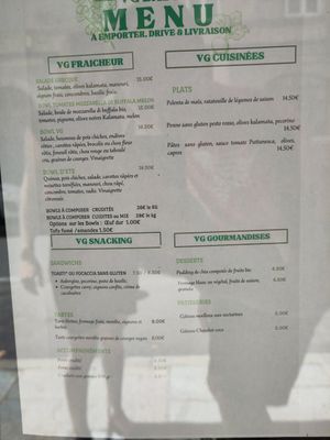 Menu July 2024 at VG in Corsica