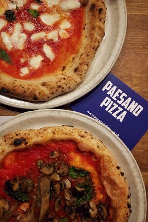 pizza 2 (top left) and vegan mushroom special at Paesano Pizza in Glasgow