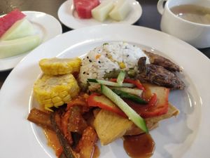 Vegan char siew rice at Sojourn Cafe in Central Singapore