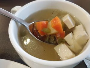 Tofu and Carrot soup at Sojourn Cafe in Central Singapore