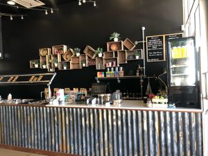 Inside rustic counter at Twenty50 Nice Cream + Espresso Bar in Mackay