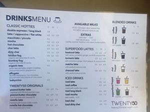 New menu with more food options! All vegan except some of the milk options in the coffee/tea. at Twenty50 Nice Cream + Espresso Bar in Mackay
