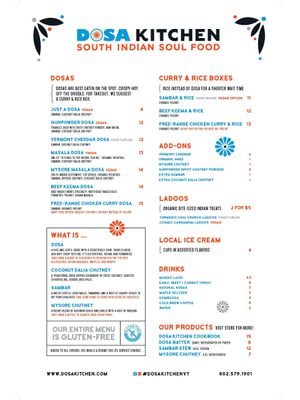 FOOD TRUCK MENU 2023
 at Dosa Kitchen in Brattleboro