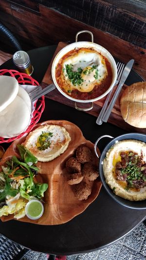 Falafel and hummus, shakshuka and hummus with mushrooms at Just Delicious in Pucon