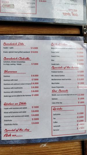 Menu at Just Delicious in Pucon