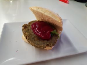 lentil burger at Mr. Beer's in Roquetas De Mar