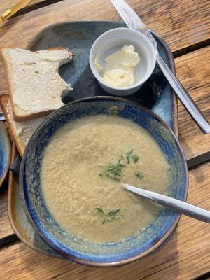Mushroom and tarragon soup  at Oxwich Bay Hotel in Swansea