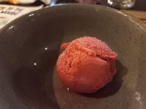 Raspberry sorbet at The Harrow Inn in Warlingham