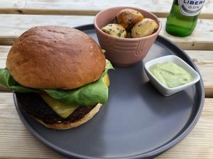 Quinoa and tempeh burger, miso butter potatoes  at Little Green in Newcastle Upon Tyne