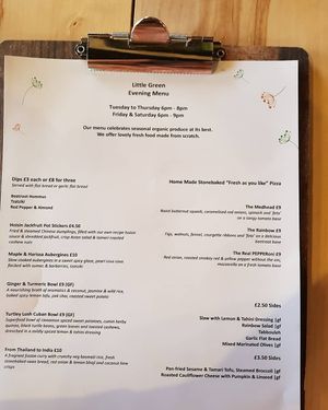 Evening menu at Little Green in Newcastle Upon Tyne