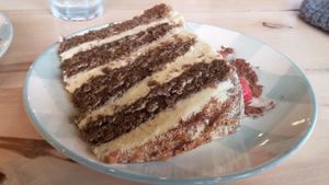 Coffee and caramel cake at Little Green in Newcastle Upon Tyne