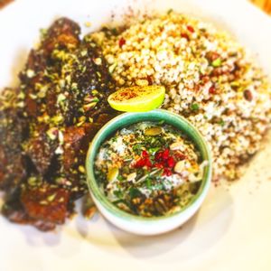 Maple and harissa aubergine with tzatziki  at Little Green in Newcastle Upon Tyne