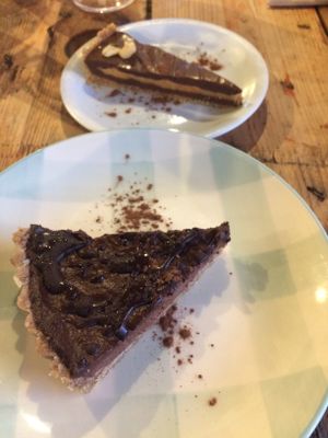 2 different types of chocolate tart at Little Green in Newcastle Upon Tyne