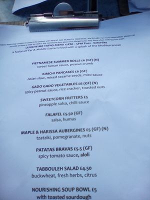 Menu part one at Little Green in Newcastle Upon Tyne