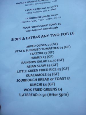 Menu part two at Little Green in Newcastle Upon Tyne