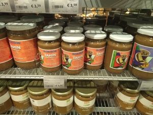 Tahini jars at EkoPlaza - Stationsweg in The Hague