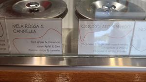 Red apple & cinnamon / chocolate & single malt whisky at La Svolta Gelateria in Marciana Marina