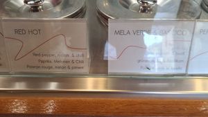 Red pepper, melon & chilli / green apple & basil at La Svolta Gelateria in Marciana Marina